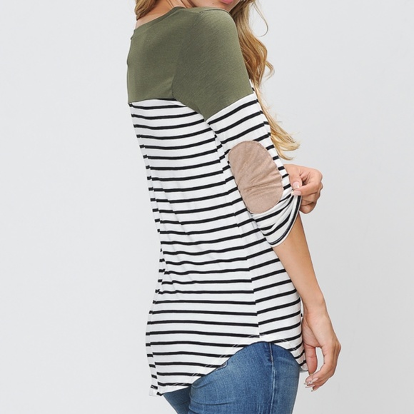 3/4 SLEEVE COLOR BLOCK TOP WITH ELBOW PATCH - Picture 7 of 7